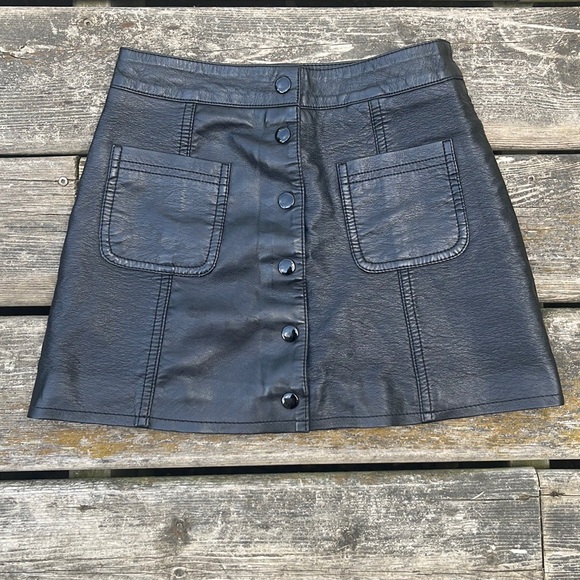 Pleather Button Up Mini Skirt - Picture 1 of 7
